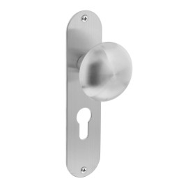 Knop op ovaal schild plat profielcilindergat 55 mm rvs geborsteld