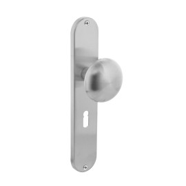 Knop op lang schild sleutelgat 56 mm rvs geborsteld