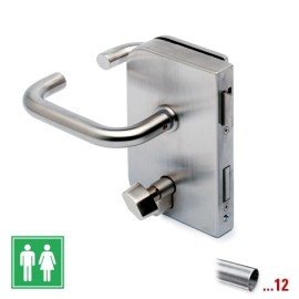 RVS glasdeurslotkast type G, voor toilet met krukken, draairichting links voor glasdikte 8 - 12 mm