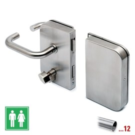 RVS glasdeurslotkast type I, voor toilet met krukken en tegenkast, draairichting links voor glasdikte 8 - 12 mm