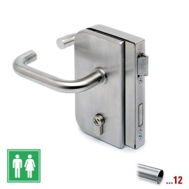 RVS glasdeurslotkast type F, voor toilet met krukken, draairichting rechts voor glasdikte 8 - 12 mm