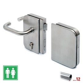 RVS glasdeurslotkast type H,  voor toilet met krukken en tegenkast, draairichting rechts voor glasdikte 8 - 12 mm
